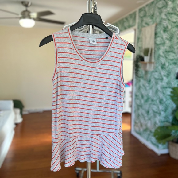 Cabi Gray Grey Orange Stripe Peplum Ruffle Tank Shirt Sleeveless Top 533 Sz S - Picture 4 of 7